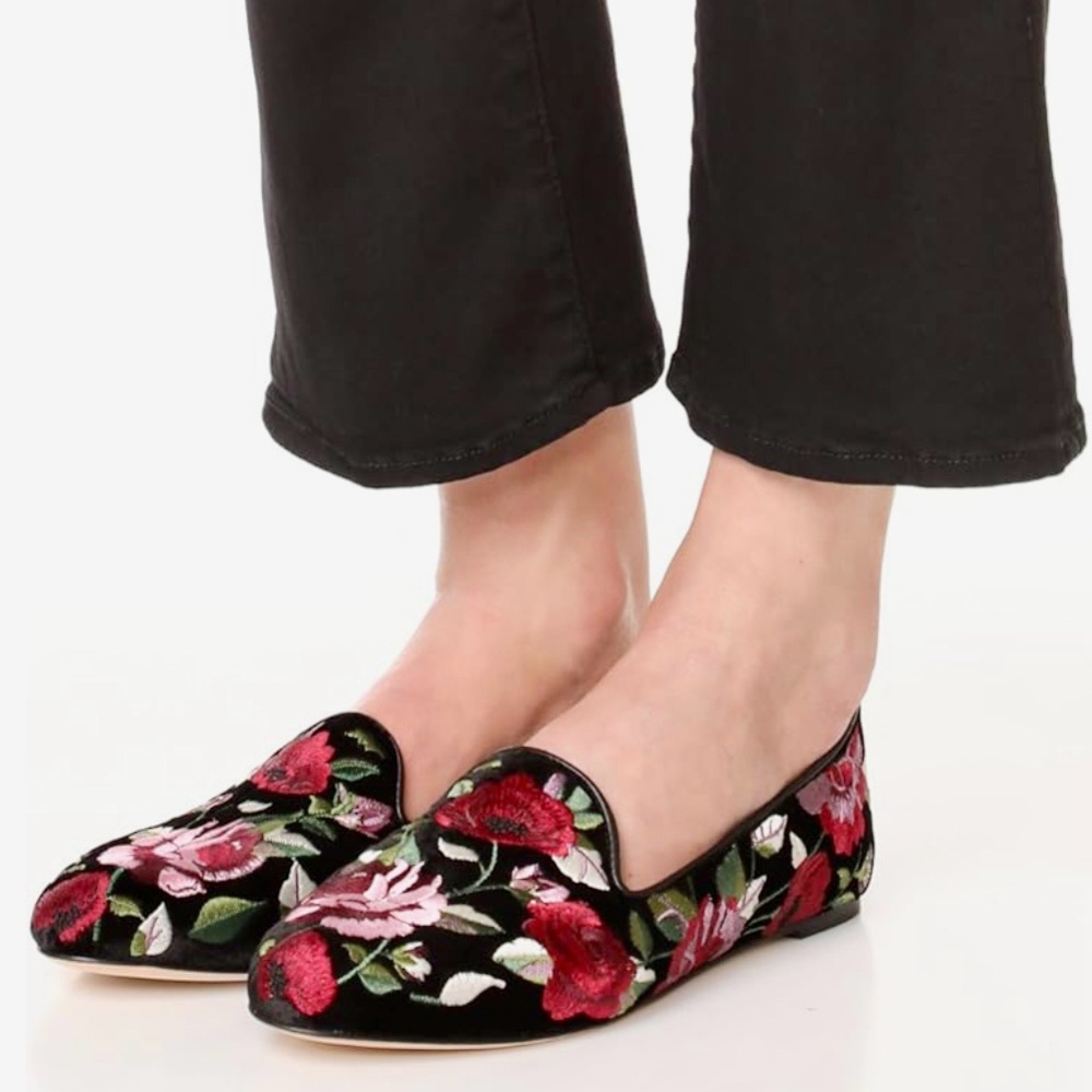 KATE SPADE SWINTON VELVET FLORAL EMBROIDERED FLATS/LOAFERS - WOMEN’S SIZE 7.5